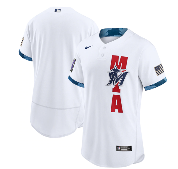 Men's Miami Marlins Blank 2021 White All-Star Flex Base Stitched MLB Jersey Men's Miami Marlins Blank 2021 White All-Star Flex Base Stitched MLB Jersey